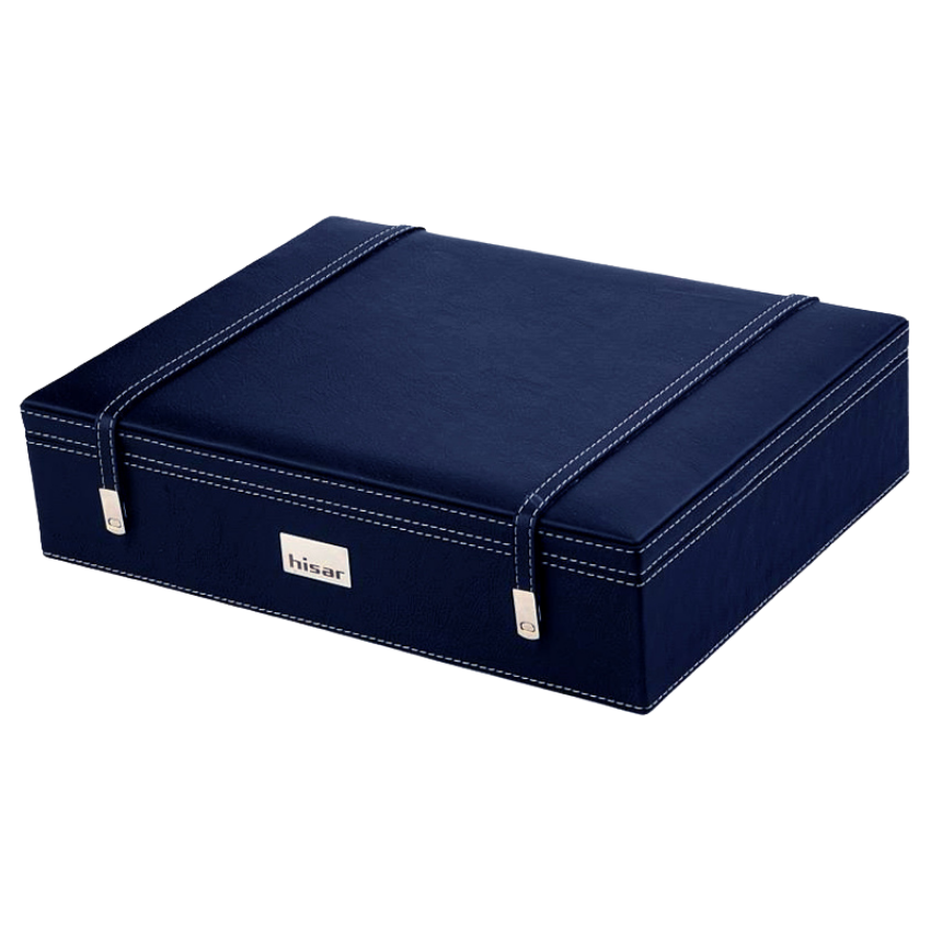 Коробка из синей экокожи с прошивкой
